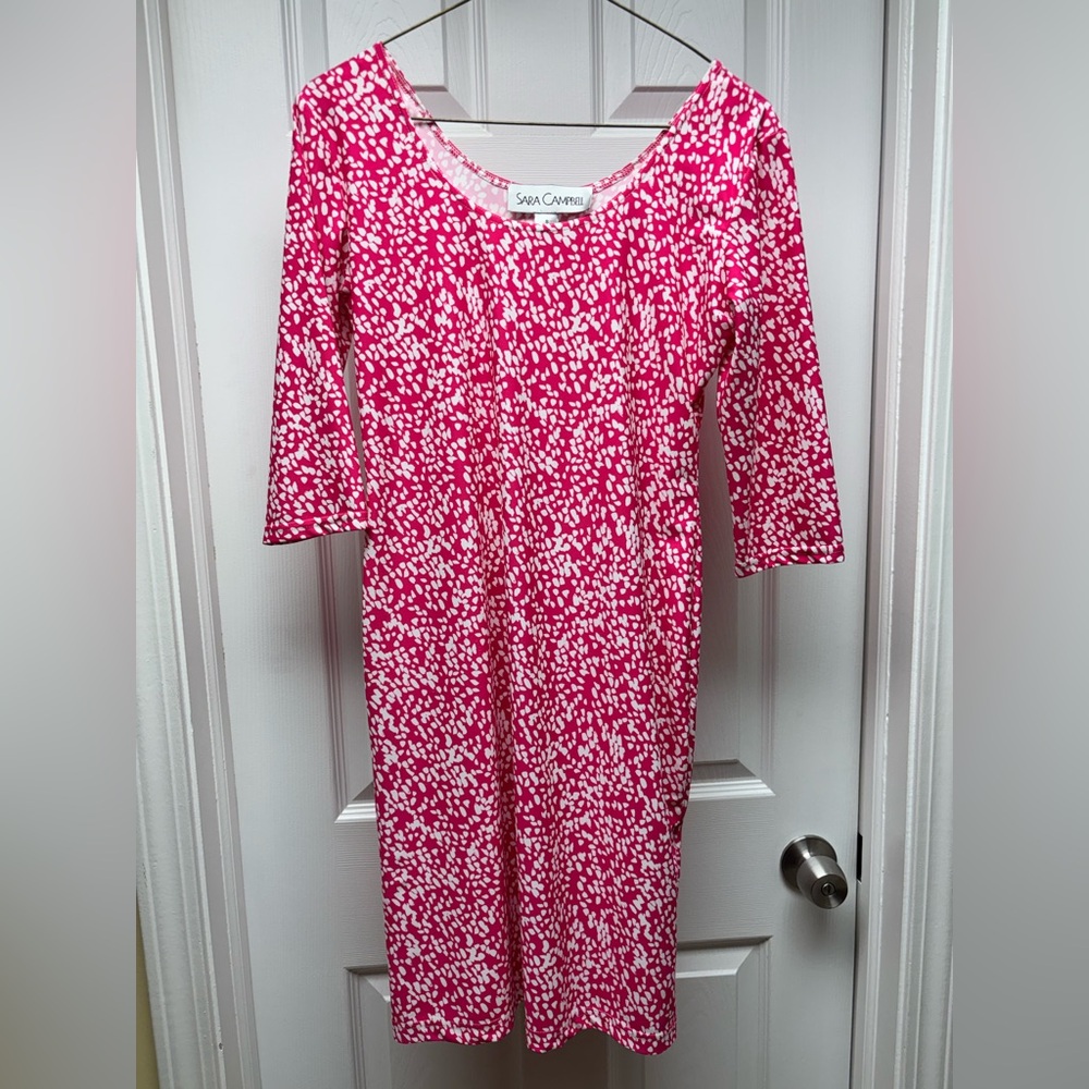Sara Campbell Hot Pink & White Print Stretch Dress – Size S